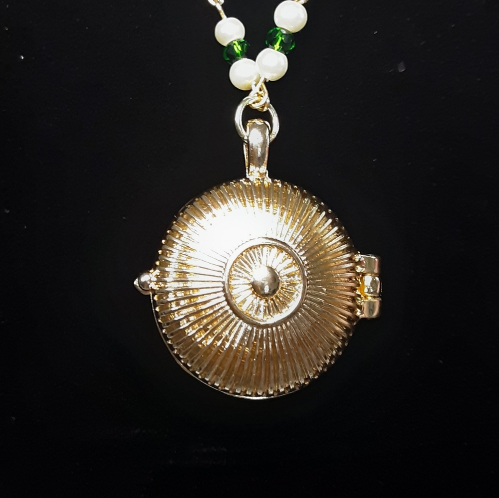 Handmade Locket Necklace Vintage Style Rhinestones 21" Long Chain - Picture 6 of 7